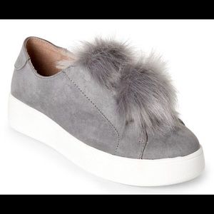Steve Madden Grey Furbie Pom-Pom Platform Sneakers